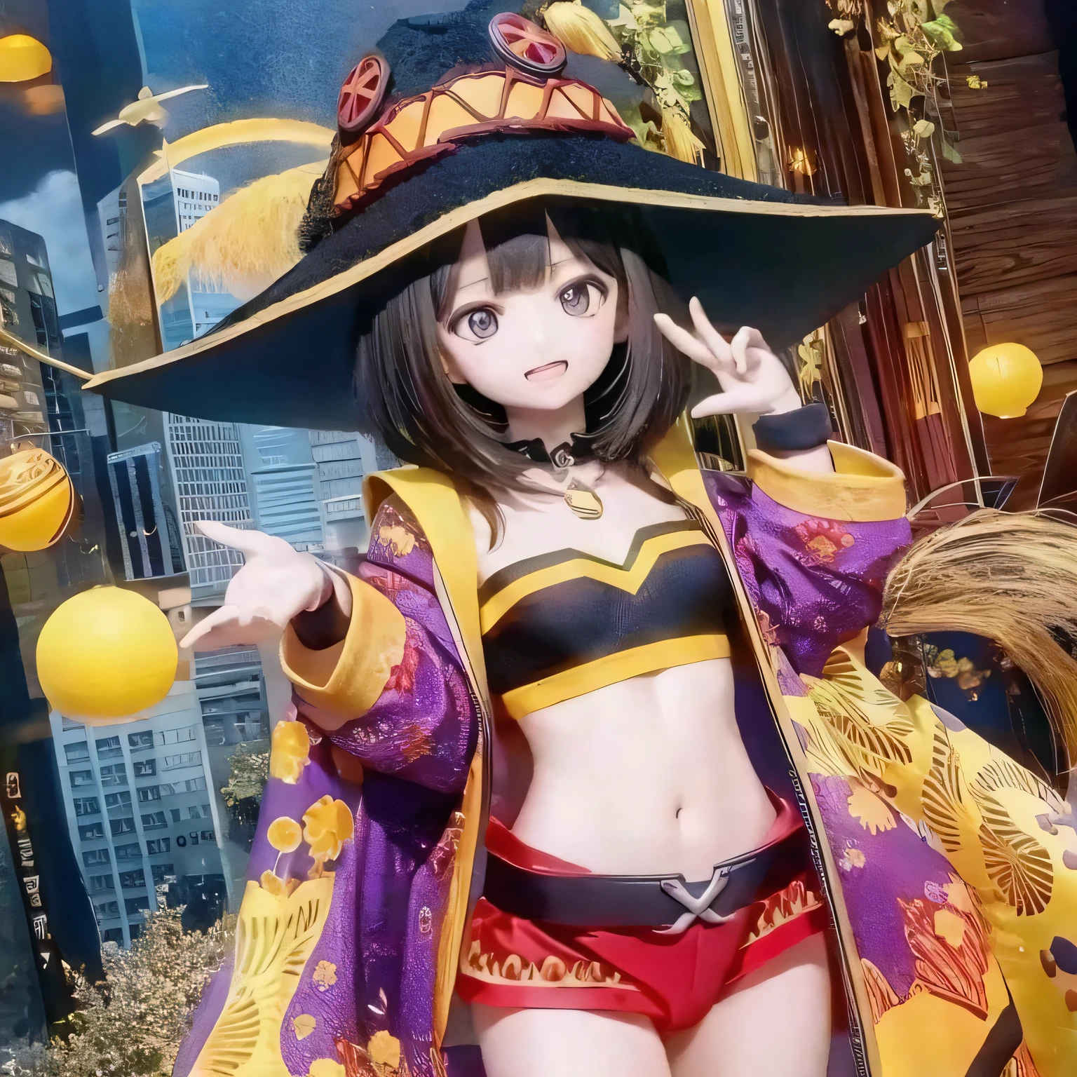 Chibi Contrapposto Big Hat Flat Chest Megumin Girl Photorealistic