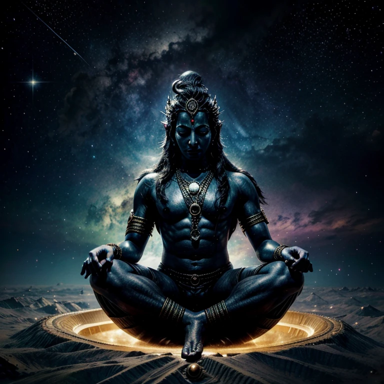 Lord Vishnu sleeping in universe with different dimensions