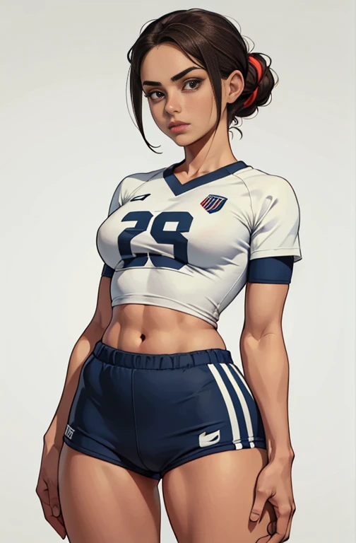 Absolutely! Here's a description of a female soccer player from the United States national team:
Name: Maya Johnson
Age: 27
Position: Forward
Nationality: American
Appearance: Maya boasts an athletic build that's both strong and agile, highlighting her prowess on the soccer field. Her dark hair is often pulled back in a sleek bun, allowing her to maintain focus while playing. Her determined hazel eyes mirror her passion for the sport.
Jersey: She proudly wears the iconic white jersey of the United States national team, with the number 10 emblazoned on her back.
Skills: Maya is renowned for her lightning-fast speed and unparalleled dribbling abilities. She can maneuver the ball seamlessly through defenders and execute precise shots on goal.
Leadership: A natural leader, Maya's on-field determination and off-field dedication inspire her teammates. Her positive attitude and relentless work ethic make her an ideal role model.
Personality: Off the field, Maya is known for her friendly and approachable nature. On the field, her competitive drive is unmistakable, showing her commitment to her team's triumphs.
Achievements: Maya has played an instrumental role in securing numerous victories for the United States, including World Cup titles.
Inspiration: She serves as a beacon of inspiration for young soccer enthusiasts across the United States, embodying the idea that dedication and hard work can lead to greatness.
Off-Duty: When not competing, Maya enjoys spending quality time with her teammates, fostering camaraderie and unity within the team.
Maya Johnson epitomizes the grit, talent, and team spirit that define the United States women's national soccer team.