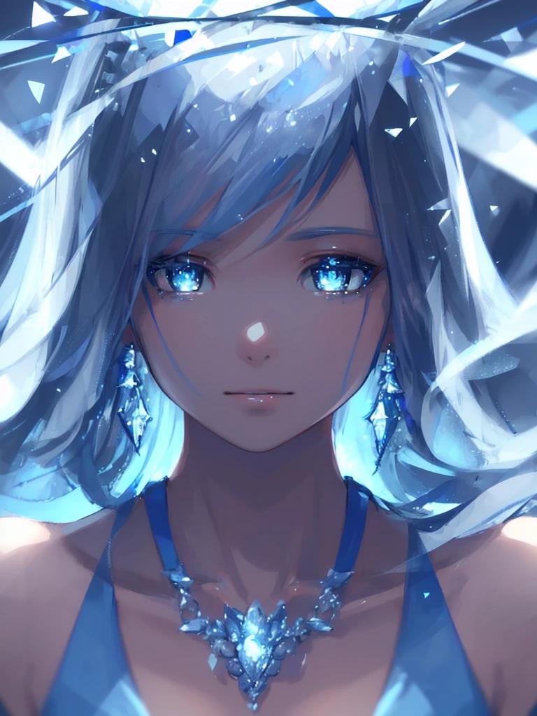masterpiece, best quality, illustration, sax blue, platinum earrings, platinum necklace, white dress, 1girl, cute, (dynamic lighting:1.2), cinematic lighting, delicate facial features, detailed eyes, sharp pupils, realistic pupils, depth of field, bokeh, sharp focus, (hyper-detailed, bloom, glow:1.4), many small gems