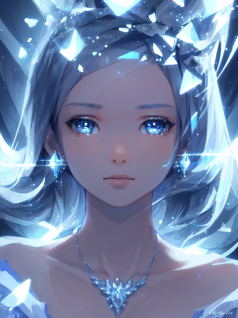 masterpiece, best quality, illustration, sax blue, platinum earrings, platinum necklace, white dress, 1girl, cute, (dynamic lighting:1.2), cinematic lighting, delicate facial features, detailed eyes, sharp pupils, realistic pupils, depth of field, bokeh, sharp focus, (hyper-detailed, bloom, glow:1.4), many small gems