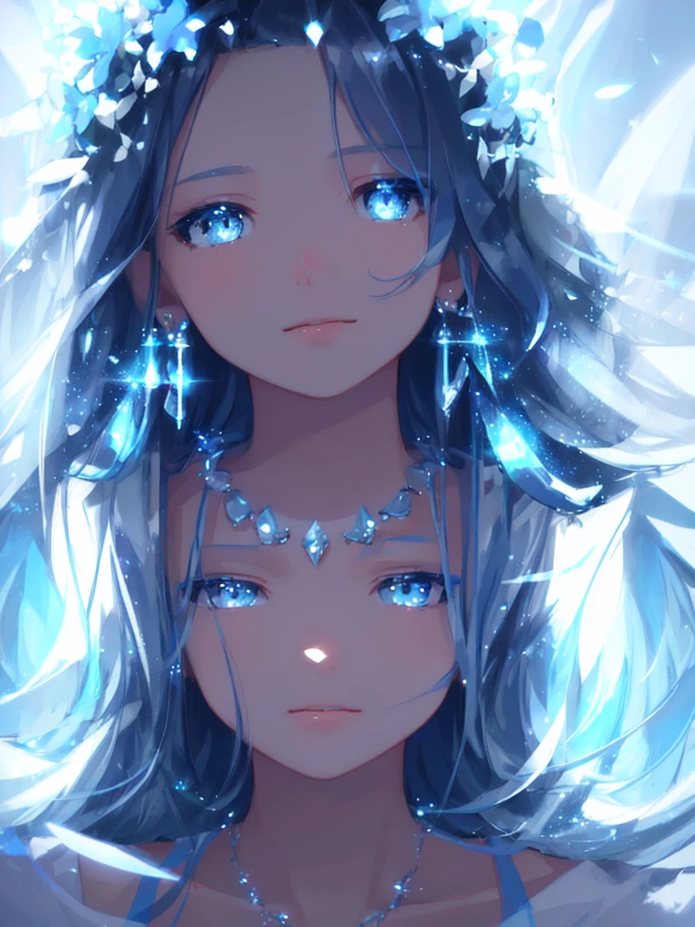masterpiece, best quality, illustration, sax blue, platinum earrings, platinum necklace, white dress, 1girl, cute, (dynamic lighting:1.2), cinematic lighting, delicate facial features, detailed eyes, sharp pupils, realistic pupils, depth of field, bokeh, sharp focus, (hyper-detailed, bloom, glow:1.4), many small gems