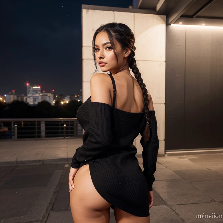 Sexy Latina girl hair Black braided minidress outfit sweater Make-up intence miniskirt elegant glamour România Night city Medium ass silicon breasts dinamic show ass porn actrice