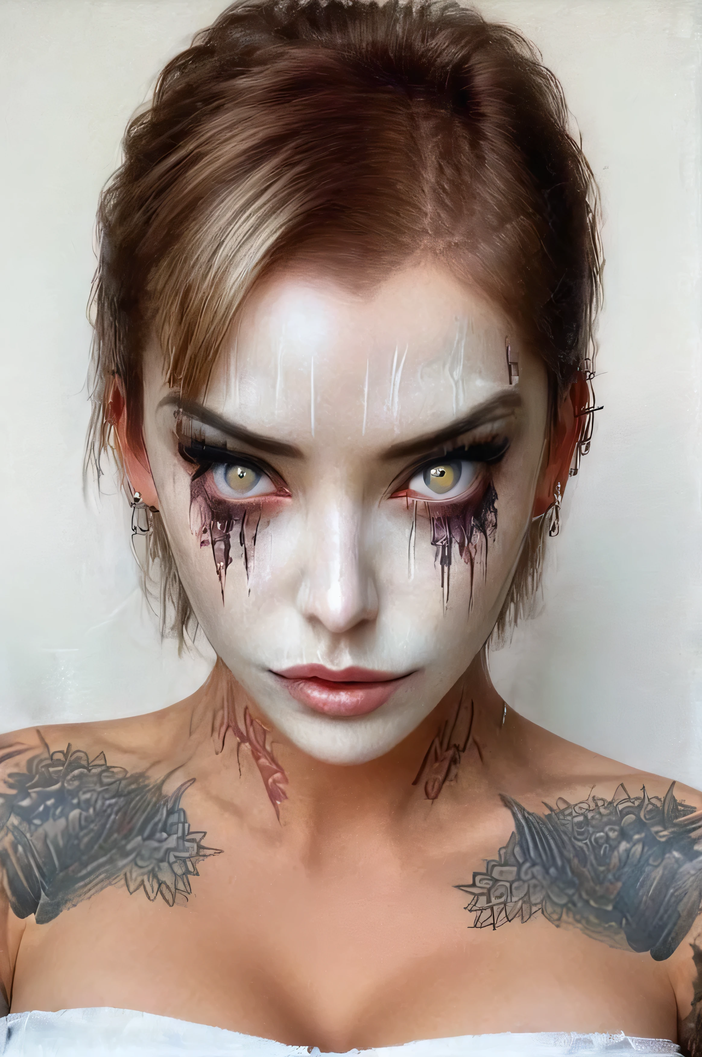 anime artwork, commercial portrait, (full body shot:1.6), cyberpunk style, 1girl, white face paint, black bleeding mascara, perfect anatomy, posing for the camera, stunningly beautiful, perfect face, glowing eyes, intricate details, ultra-realistic, high saturation, cinematic light, 35mm raw photo, nsfw, art by j.c. leyendecker