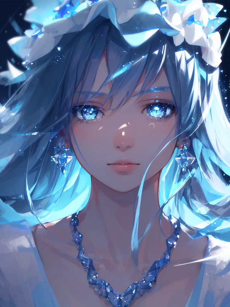masterpiece, best quality, illustration, sax blue, platinum earrings, platinum necklace, white dress, 1girl, cute, (dynamic lighting:1.2), cinematic lighting, delicate facial features, detailed eyes, sharp pupils, realistic pupils, depth of field, bokeh, sharp focus, (hyper-detailed, bloom, glow:1.4), many small gems