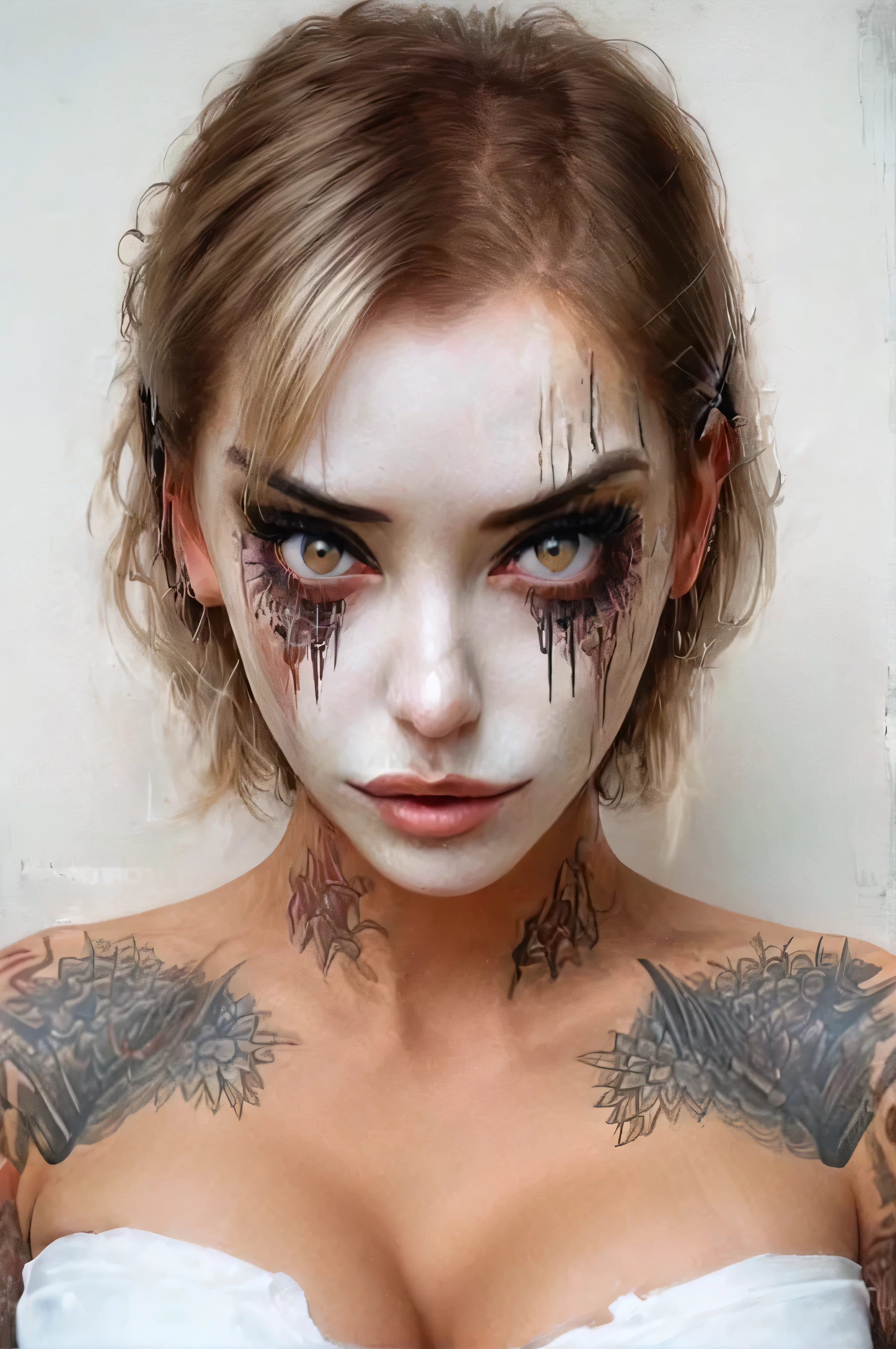 anime artwork, commercial portrait, (full body shot:1.6), cyberpunk style, 1girl, white face paint, black bleeding mascara, perfect anatomy, posing for the camera, stunningly beautiful, perfect face, glowing eyes, intricate details, ultra-realistic, high saturation, cinematic light, 35mm raw photo, nsfw, art by j.c. leyendecker