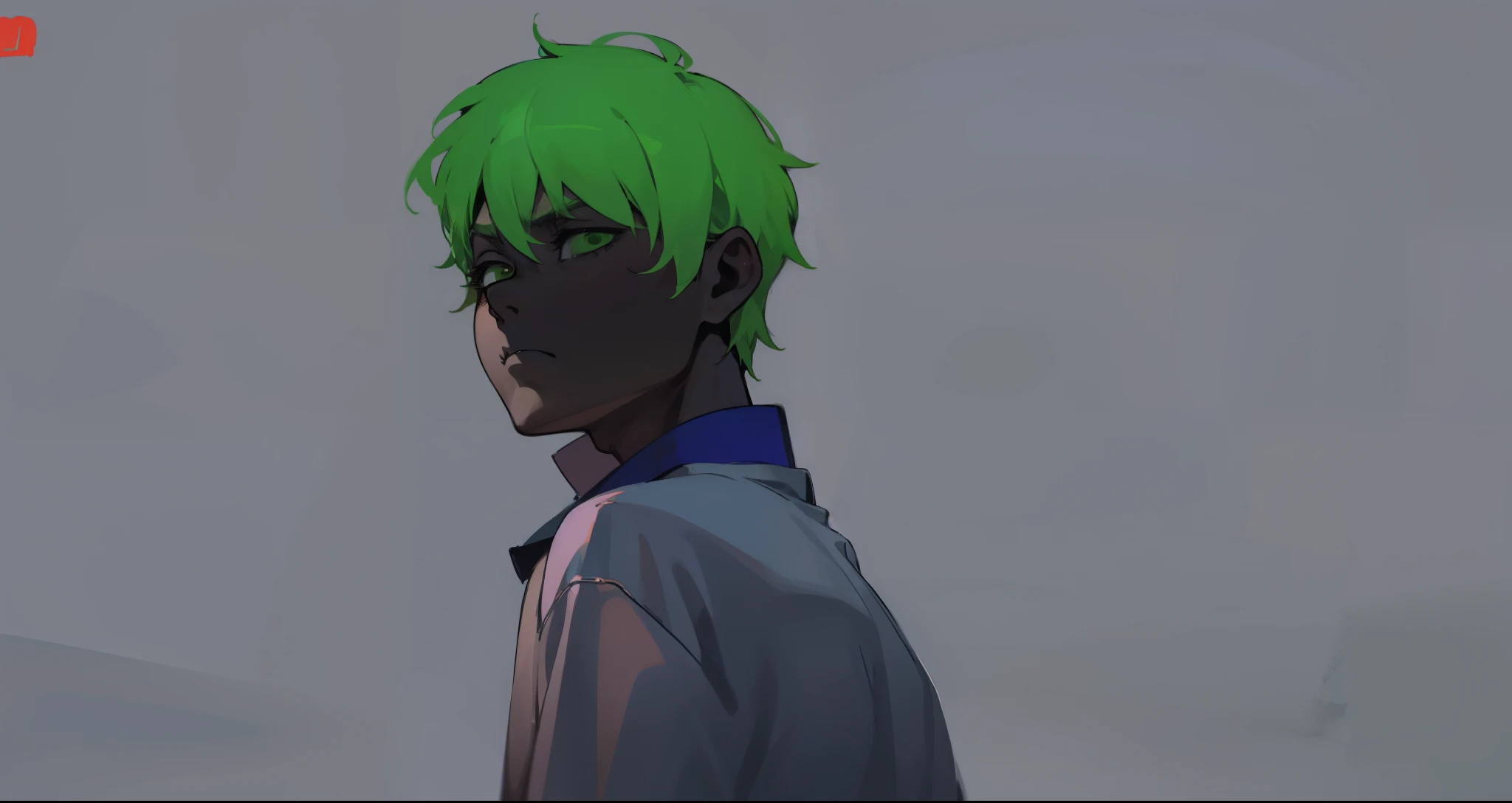 estilo comic anime 2d, 17 year old boy look sad depressed green eyes