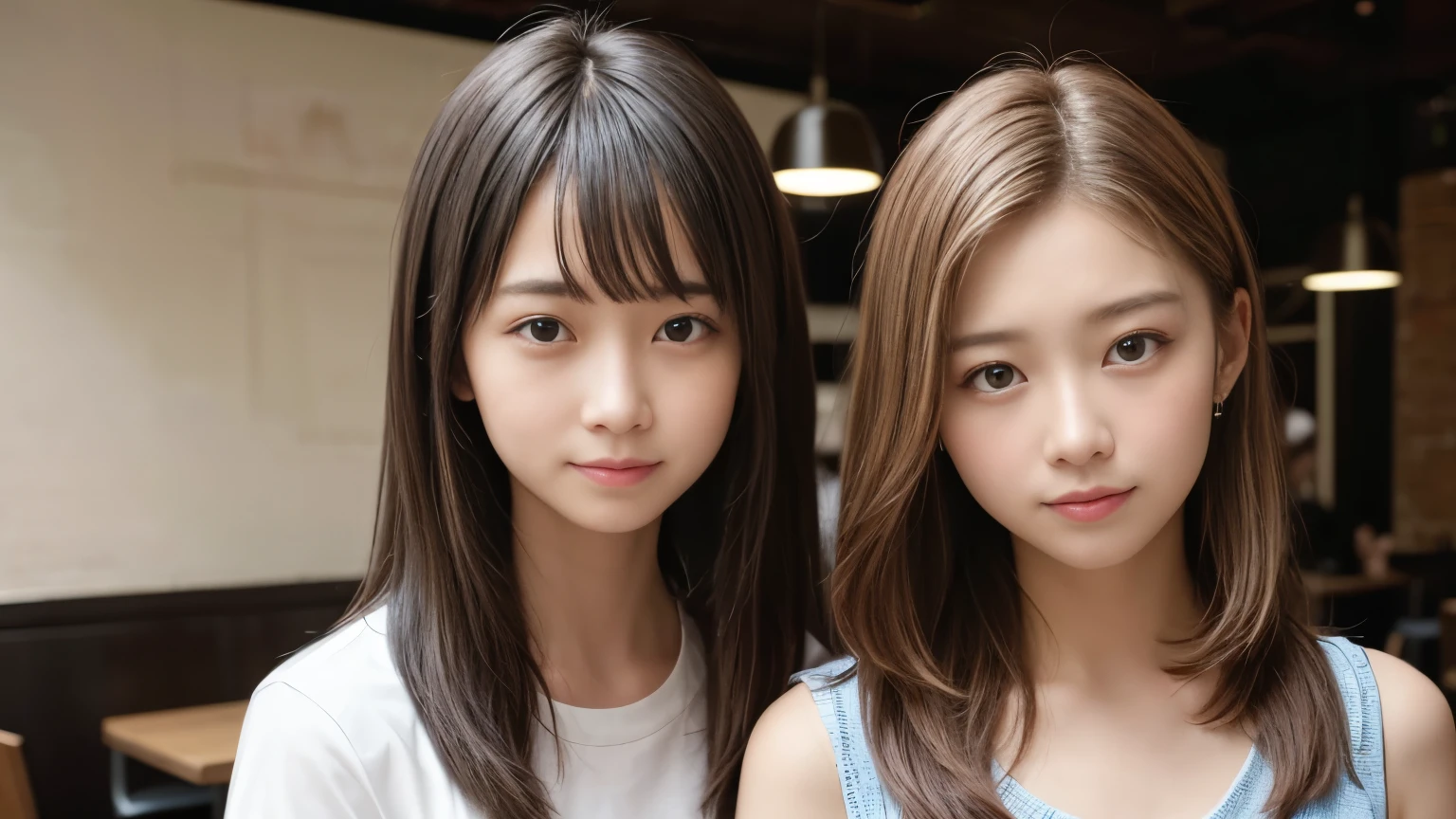 masterpiece, highest quality, 8k, Disorganized person, (Upper Body:1.4), Stylish cafe,Close bonds, beautiful girl, Pretty face, Looking at the audience, smile, Ultra-realistic, High resolution, photograph, Sharp focus, High resolution, Face Light, Dynamic Lighting, Cinema Lighting, Professional Shadow, Beautiful cafe background, Best details, Very detailed, Very detailed, finely, Real Skin, Delicate facial features, Detailed face and eyes, Sharp pupils、Real students