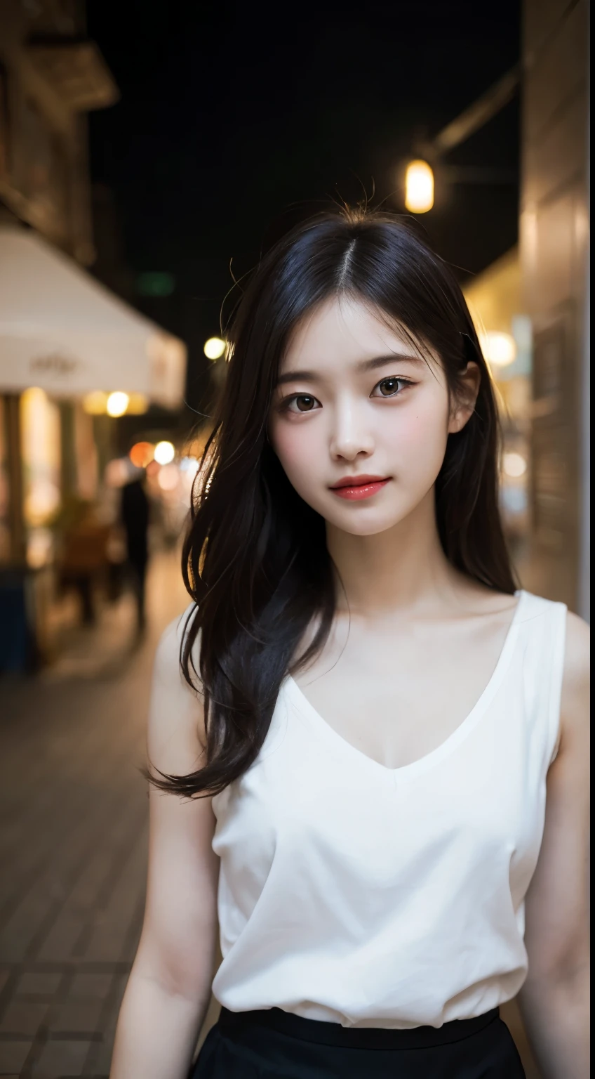 Random pose, Mix 4, (8k, Raw photo, highest quality, masterpiece: 1.45), (Realistic, Photorealistic: 1.37), One Girl, cute, Laughter、Cityscape, night, Professional Lighting, Cafe,street,Photon Mapping, Radio City, Physically Based Rendering, Gradient black hair, Gray Hair, Medium-long loose hair,Gal,Handsome, With a girl, Big ample breasts,uniform, high ,brother,Tight Skirt,highest qualityの写真, High resolution, 1080p, (Clear Face), (Detailed face description), (Detailed hand description), (masterpiece), Lifelike, Extreme light and shadow, Disheveled Hair, masterpiece, Rich details, (Beautiful Faces), (highest qualityの写真), (masterpiece), (Finely grained), dual、Look in front of you, Thin clavicle,Emphasis on armpits、Show lower milk