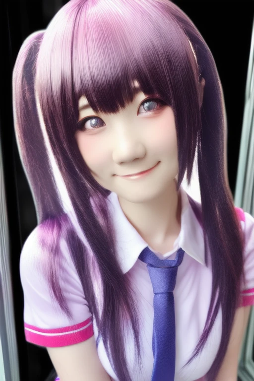 Ultra-detailed,highly detailed,best quality,masterpiece,realistic,photorealistic,xiaofu, 1girl, solo, school uniform, window, face closeup, guwrgura cosplay, nenekov1, cute, smiling 