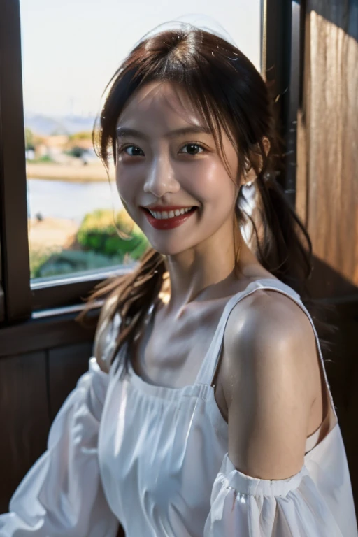One Girl, Idol, close, clavicle, ,, photograph, movie, Written boundary depth, smile, model, window, View your audience,