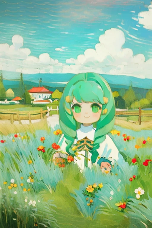 (masterpiece, ultra-detailed, high resolution, best quality:1.2), (Oil Painting stick:1.2), (anime:1.1), 1girl, solo, face, close up, focus, (Flayn:1.1), smile, (garden)
