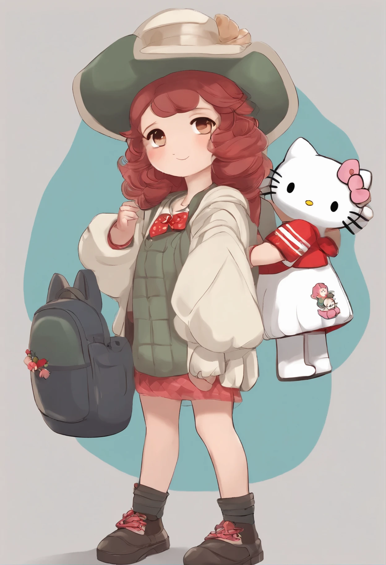 Cartoon girl with hello kitty hat, arte conceitual inspirada em theCHAMBA, Puro, mingei, garota com roupa de hello kitty, vestindo uma roupa fofa, protagonista feminina 👀 :8, chihiro! Fujisaki, explorador feminino mini linda garota, Admirador de arte, fanart oficial, Fanart de alta qualidade, personagem de saudade, Ponyo de Studio Ghiblj,adesivo kawaii, Drawing is simple, fundo branco, Drawing of stickers for children from 3 to , poses diferentes