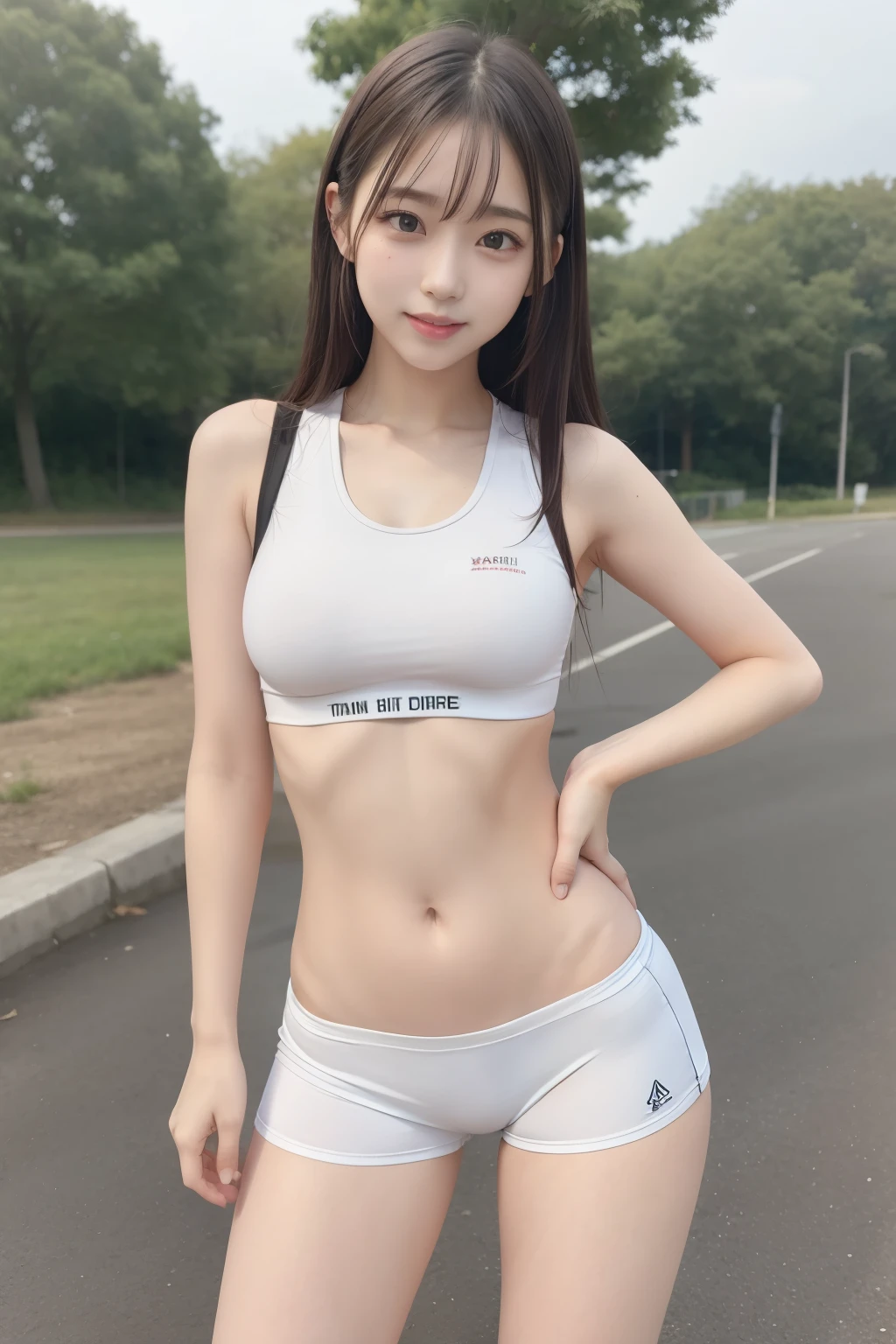 (Girl and girl), two girl, girls, ((sportswear)), sports bra, bloomers, shorts, light smile, golden hair, outdoors, pants, thighs, ((tanned skin)), dark skin, prison, 