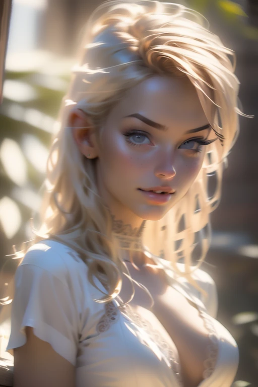 (realistic, photorealistic: 1.37), front view of a Austrian woman, blond hair, athletic body, wearing lace lingerie, beautiful body