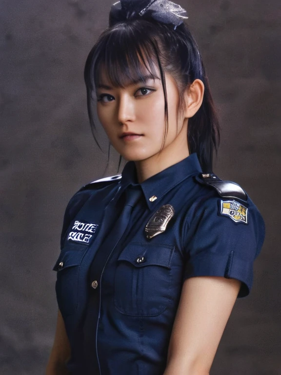 a beautiful picture of suzuka nakamoto XL, detailed skin texture,masterpiece, photorealistic, woman, 4k, backlighting, light, RAW color photo,(fully in frame:1.1), (blush:0.5), (goosebumps:0.5), wearing a (police outfit:1.3), full body view 