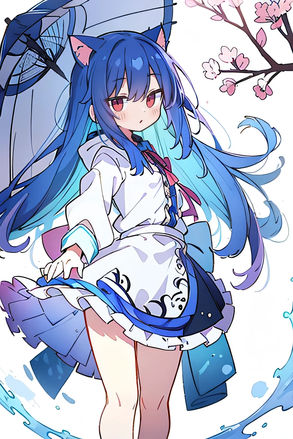 (masterpiece:1.2),Super detailed,lifelike,Expressive eyes,fair skin,perfect face shape,1 girl,
Japanese comics,Gorgeous blue hair,flowing blue hair,flowing clothes,Cat ears,Petals fall,beautiful lola,Baby Angel,
Shaking head with one hand,Cross your legs,Gentle and peaceful background,The pavilion is cool and comfortable,smile, wearing hoodie, background of tokyo,back views,snowing, winter.