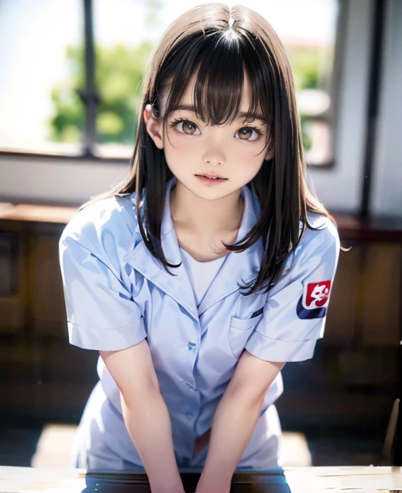20 year old Japanese idol alone Mature Woman Straight black hair with bangs Very large breasts Toned body moderately sized buttocks (((Correct depiction of the clavicle))) (((Rimless Glasses))) Big eyes ((Very small nurse uniform)) (((Expressing nipple protrusion))) (((The chest area of the uniform is about to burst.))) 8k Realistic ((Crouching)) ((Back view of a person doing squats)) ((Turn around and make eye contact)) ((Stick your butt out)) (((Butt facing the camera))) (((The butt is facing the viewer))) ((Accentuate your butt)) ((Accentuate the crotch)) Highly detailed face Extremely delicate limbs Anatomically accurate depiction of the body Detailed Asian Skin Tones Balance your face and body Getting the body composition right
