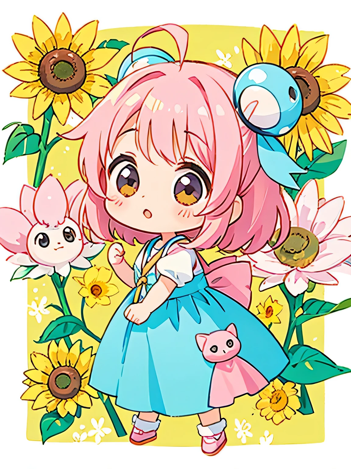 Momoko Sakura style, Kawaii Design, The most beautiful girl of all time、Chibi, play together、Cute Aliens, Sunflower