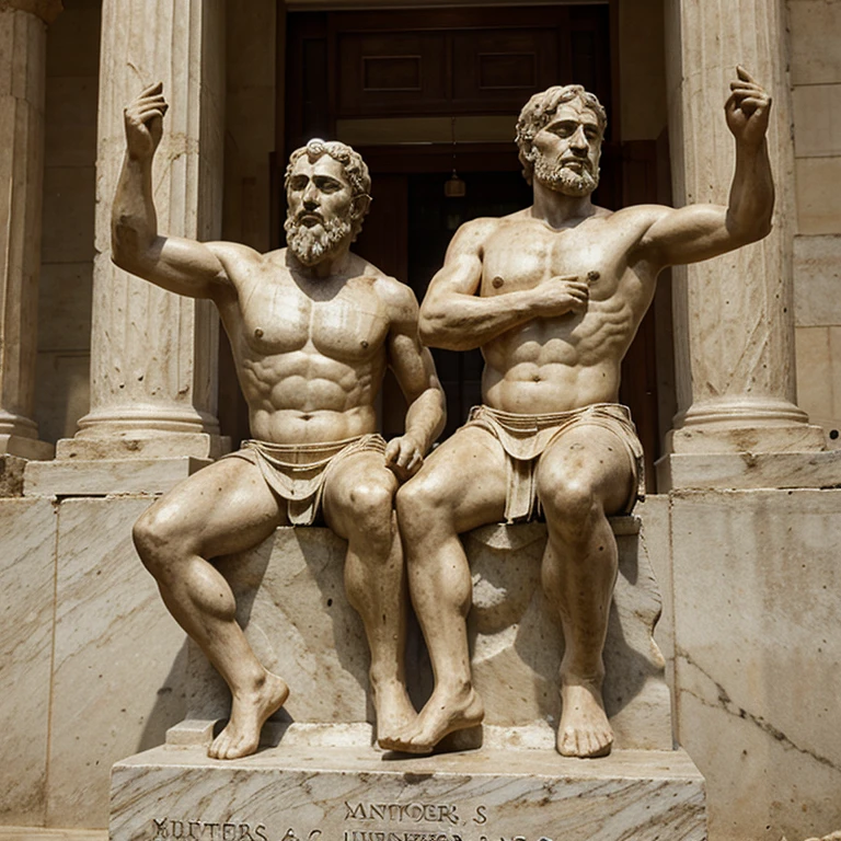 Statues of Greek philosophers, gran barba, musculosos