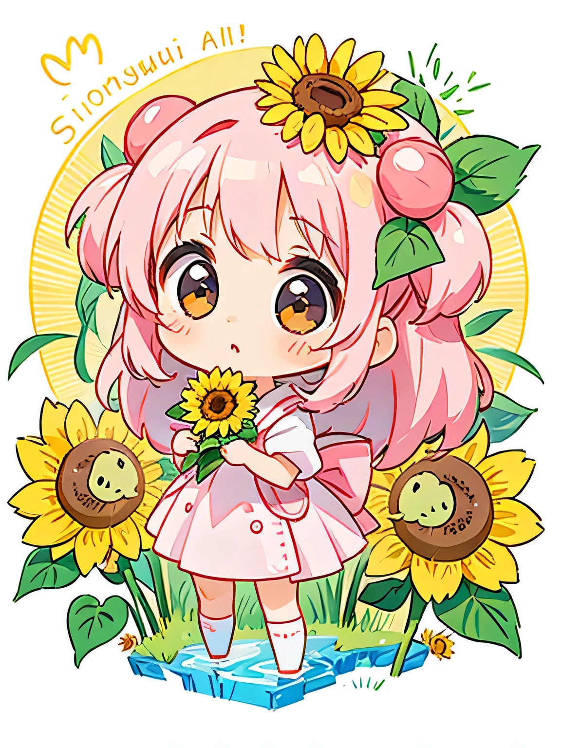 Momoko Sakura style, Kawaii Design, The most beautiful girl of all time、Chibi, play together、Cute Aliens, Sunflower