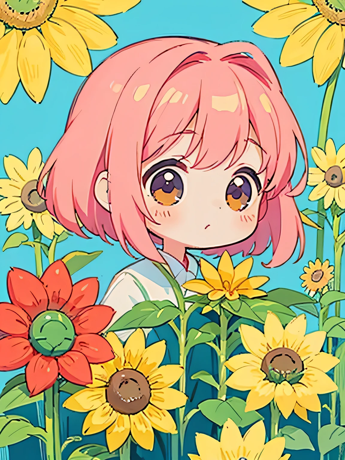 Momoko Sakura style, Kawaii Design, The most beautiful girl of all time、Chibi, play together、Cute Aliens, Sunflower