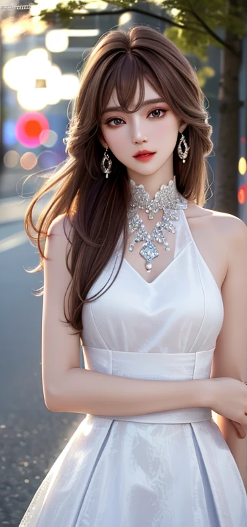 (8k, highest quality, masterpiece:1.2), (Realistic, photo-Realistic:1.37), Very detailed,highest quality, Ultra-high resolution, Professional Light Mapping, Radio City, Physically Based Rendering, Cinema Lighting, ,Depth of written boundary, Sharp focus,Sunbeam, Good composition,(Bokeh:1.2) One girl,alone,(whole body), (Mouth closed),Beautiful fine details, Pause, Tight waist,, Brown Hair,,Long hair blowing in the wind,(Ulzzang-6500:1.2), Mix 4, Hello HD、Luxury Dresses、Highest quality、Super delicate task in progress 17%、Frills,High quality lace dress