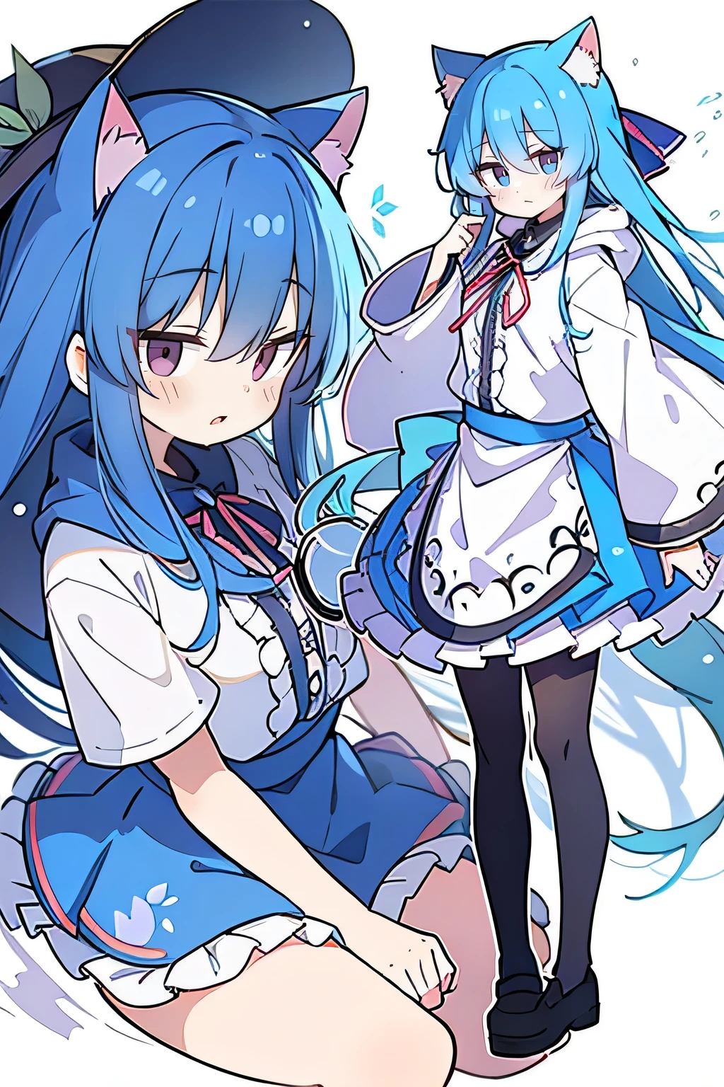 (masterpiece:1.2),Super detailed,lifelike,Expressive eyes,fair skin,perfect face shape,1 girl,
Japanese comics,Gorgeous blue hair,flowing blue hair,flowing clothes,Cat ears,Petals fall,beautiful lola,Baby Angel,
Shaking head with one hand,Cross your legs,Gentle and peaceful background,The pavilion is cool and comfortable,smile, wearing hoodie, background of tokyo,back views,snowing, winter.