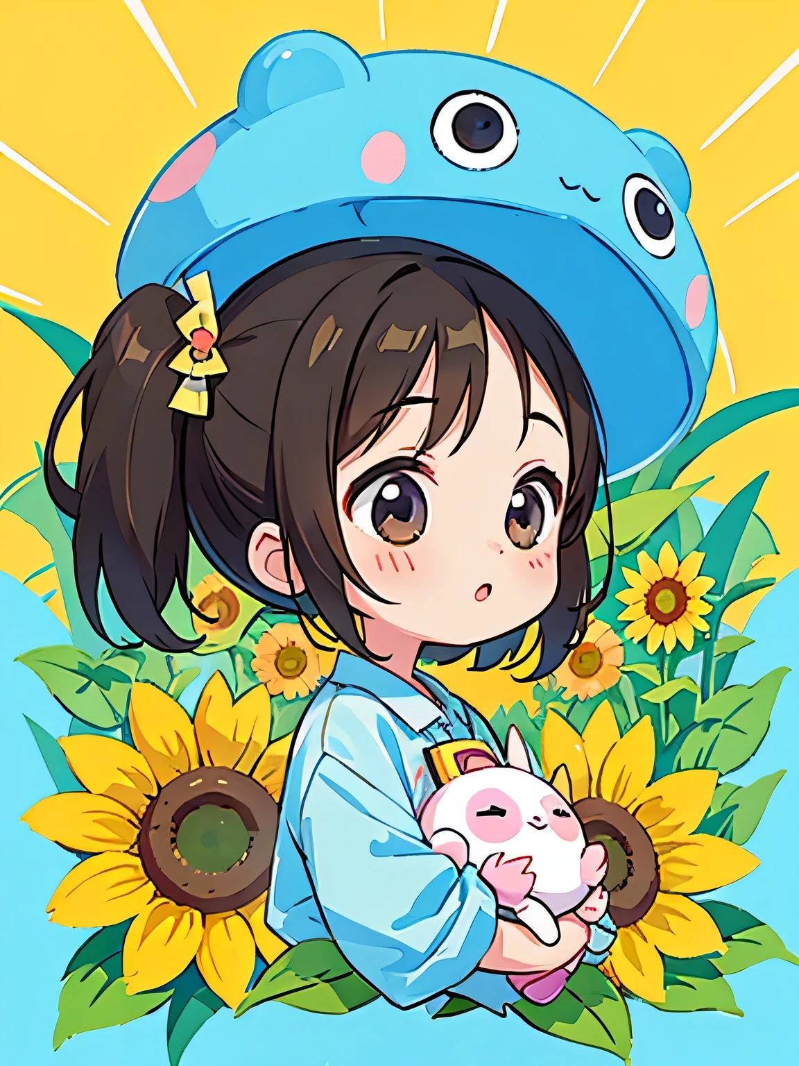 Ai Yazawa style, Kawaii Design, The most beautiful girl of all time、Chibi, play together、Cute Aliens, sunflower