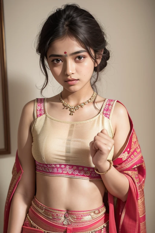 (Masterpiece: 1.1), (Best quality: 1.0), Ultra-detailed, 1 girl, aged 14, from India, wearing traditional Indian attire, showing her hands in front of a vintage Indian backdrop,
(Realistic: 1.2), (Photo-realistic: 1.15), High definition, 1 cute girl, aged 14, from India, wearing a colorful Indian saree or salwar kameez, displaying her hands against the soft, textured fabric,
(8K, best quality, masterpiece: 1.0), (Fine details: 1.2), Realistic rendering, 