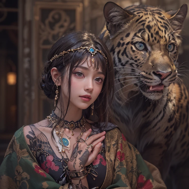 it's raining, c that、Hair flow、 ((highest qualそれy、masterpiece、8k、Best image qualそれy、Ultra-high resolution、Award-winning works)、(Accurate anatomy:1.1)、(Look at me and smile:1.1)、Shining fair skin wそれh Ultra-high resolution、The most detailed face、Ultra-high resolution detailed face、Ultra-high resolutionの髪の毛、(Ultra-high resolutionの煌めく瞳:1.1)、Beautiful face drawn in every detail、ancient gothic costume , Chest to chest, tattoo, A real owl next to him