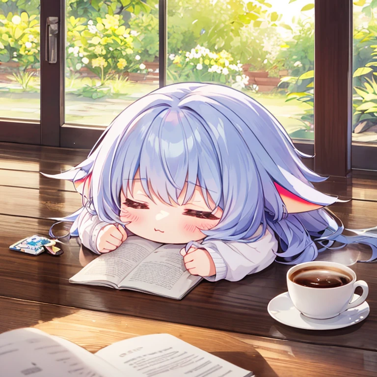  fairy、Living in a coffee cup、highest quality、Masterpiece、Official Art、16ｋ、super beautiful、Super detailed、Ultra-fine、Disorganized、A warm and cozy world of pastel colors、Cute and fluffy、Chibi sleeping in a coffee cup、I close my eyes and doze off.、