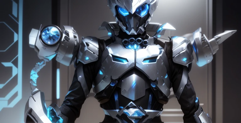 The color changes to platinum，Some platinum，Ensure its layering and armor texture，Platinum as the main color，Change the middle to a mirror image）