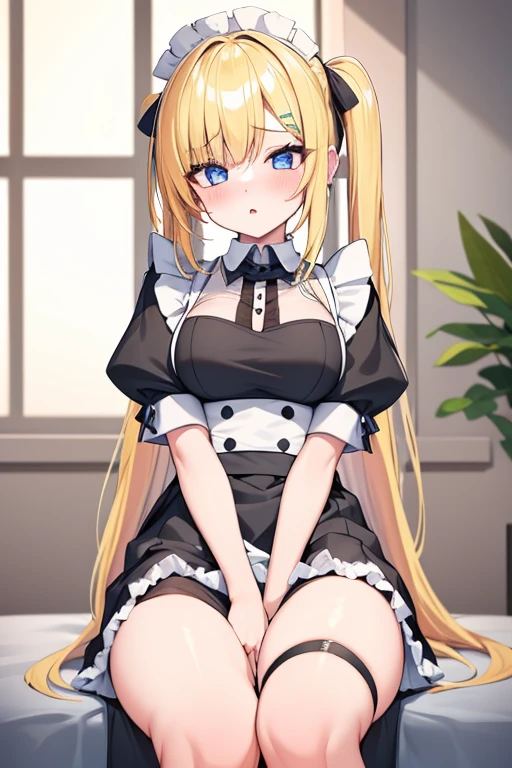 Girl in black maid outfit Beautiful long blonde hair Skirt lifted ingering, schlick, masturbation