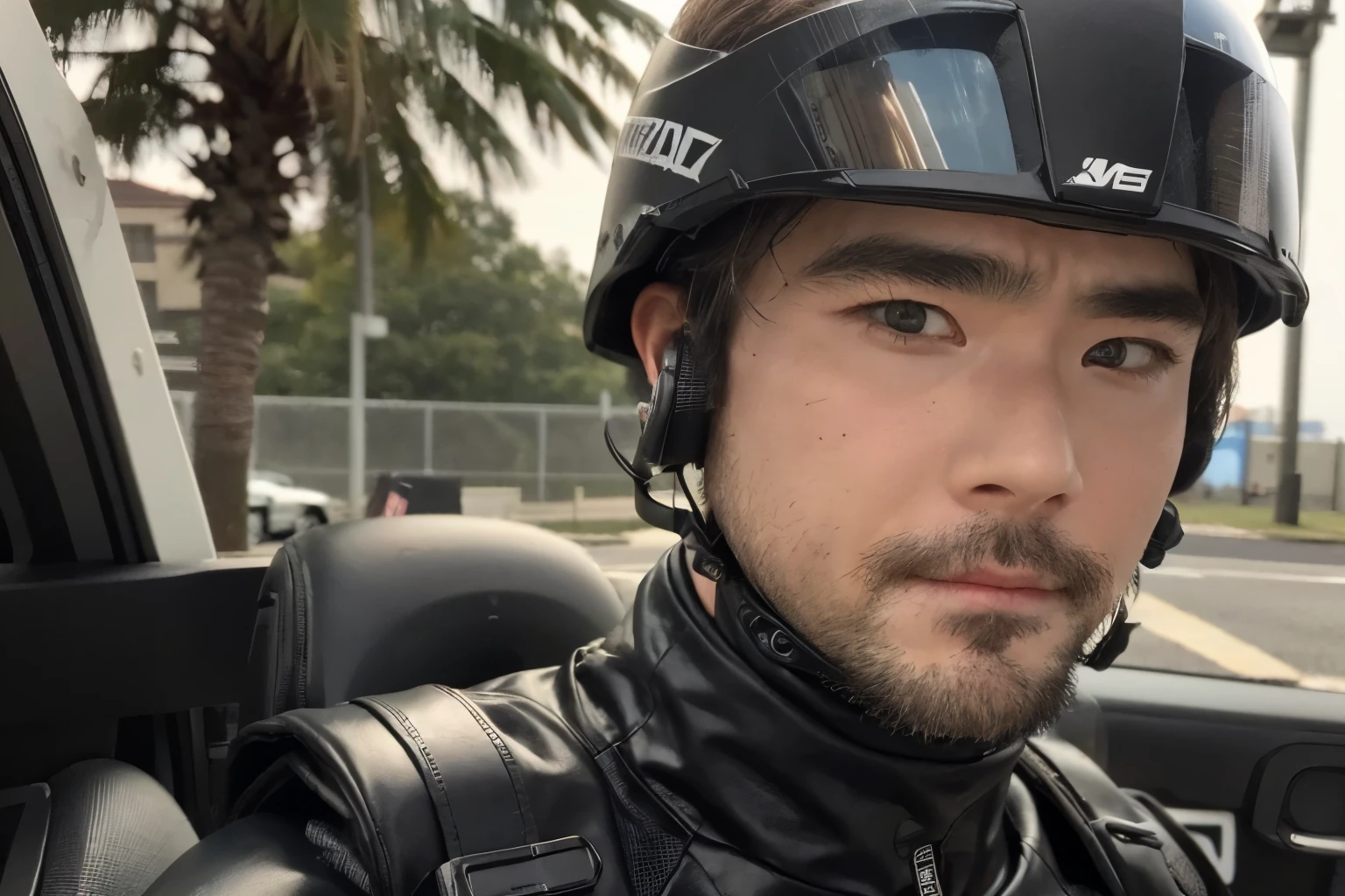 There is a man wearing a helmet and a wetsuit., Movie stills, Edgar Maxence and Ross Tran, Face close-up, Soldier of the Future, 疲れたMovie stills, By Pierre Lafille, army, Without helmet, Man with a halo, Shattered Earth, Chappie, Color corrected  