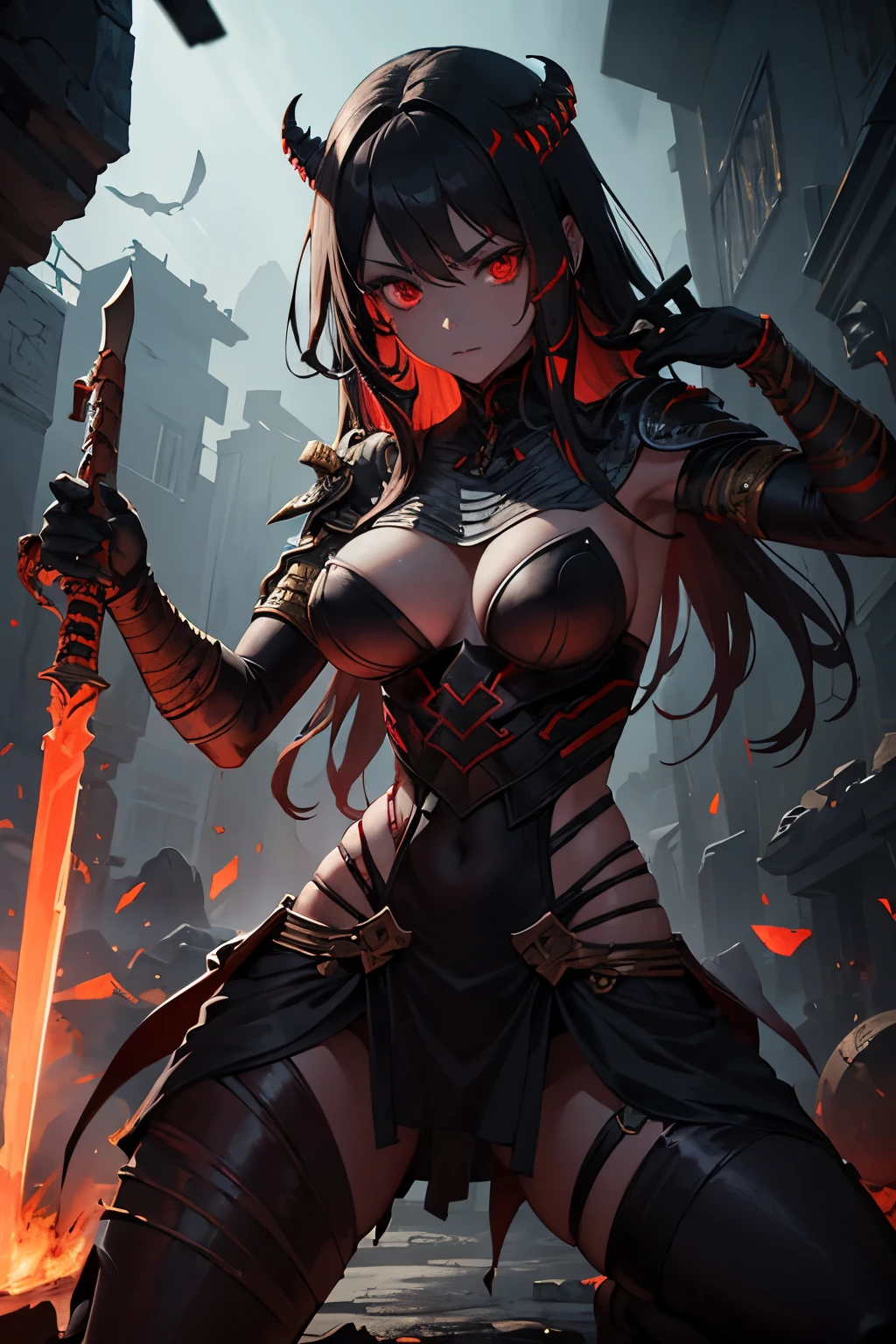 girl, ancient rotting evil mummy, evil look, dark scenery, sexi, body covered in bandages, red glowing eyes, combat stance, wielding an ancient egyptian sword, vibrant appearance, creative behavior, imaginative, sensual, spontaneous, highest quality, skin texture, intricate details, (cinematic lighting), RAW photo, 8k