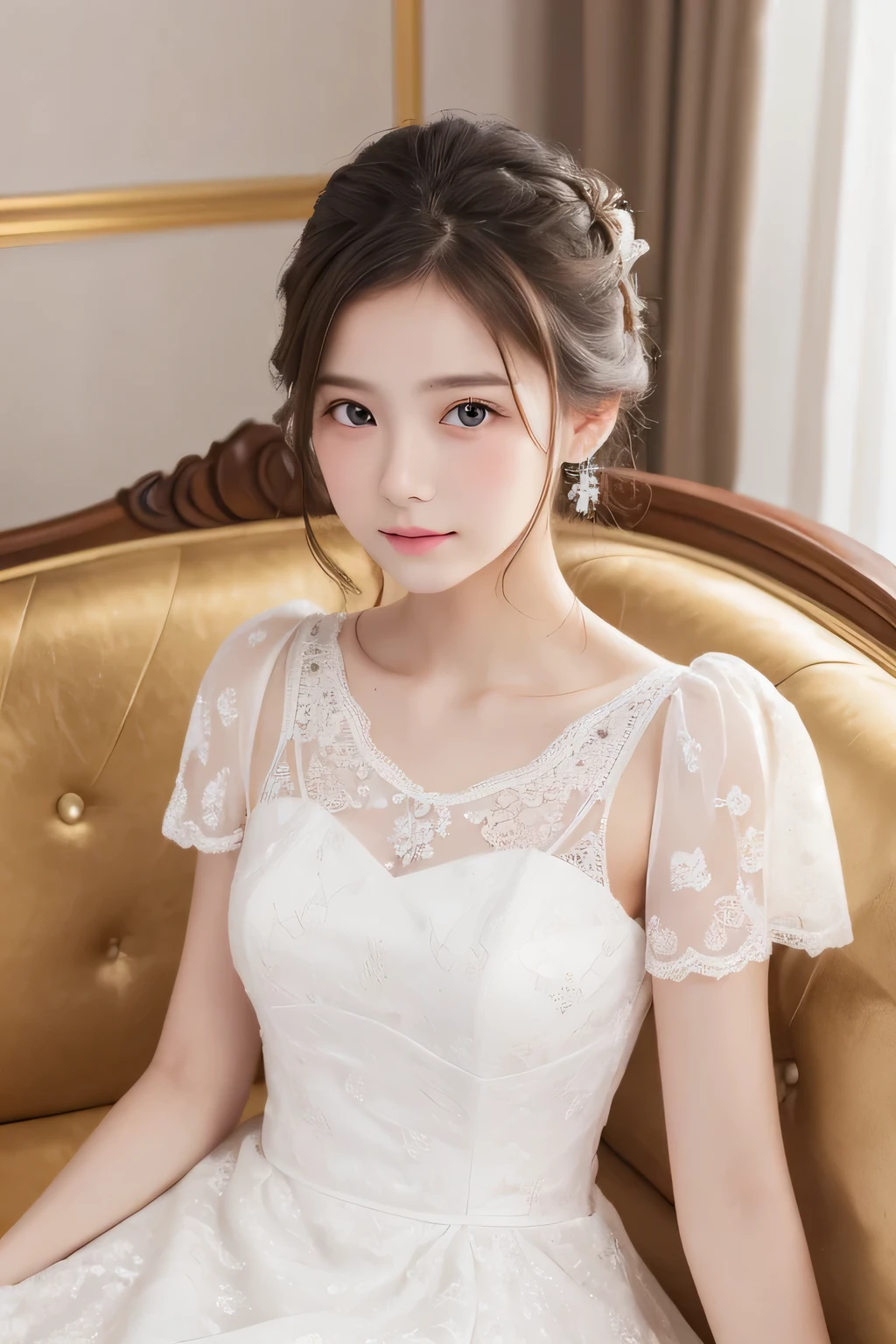 best quality, masterpiece,intricate detail, depth of field,highest quality,extremely detailed,high res,4k,ultra high res,detailed shadow,ultra realistic,realistic,dramatic lighting, 1girl, solo,detailed face,detailed eye,realistic skin,narrow waist,lace, lace trim,dress,delicate pattern, intricate detail,