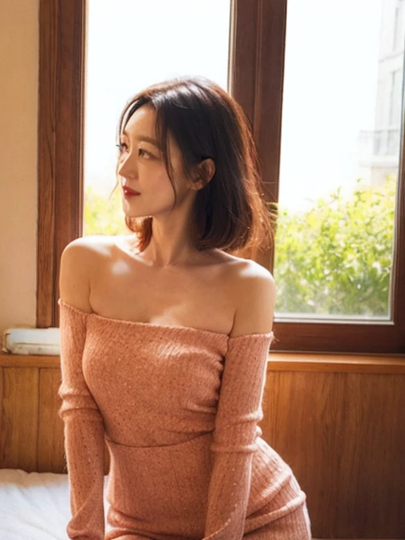 (best quality), (very aesthetic), (ultra-detailed), (best illustration),a mature female,Perfect Face,MKMami,(full_body),skinny, MILF,A man is groping her breasts from behind。