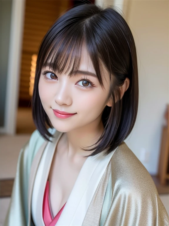 (highest quality:1.5)、(Real:1.5)、(1 person:1.5)、Medium Shot、(Very detailed)、(High resolution)、8k、Small breasts、Natural color lip、Cute smile、Japanese women、20 year old girl、Thin eyebrows、Beautiful and elegant face、Cute face、Cute eyes、Big eyes、Big Eyes、Fair skin、Beautiful and elegant face、Natural Bangs、Beautiful and thin nose、 Beautiful Skin、Medium Bob Hair、Natural Bangs、Perfect and beautiful facial features、Slim face and figure、(Looking at the camera with a cute expression)、(Bright lighting)、Professional Lighting、(Lighting from the front)、Adorable smile、cute、Beautiful cleavage、Simple Background、Outdoor、Beautiful clavicle、Graceful pose、振袖付きkimono、振袖付きcutekimono、(cutekimono)、(cutekimono)、Beautiful clavicle、Upper Body、Beautiful cleavage、美しい和柄のkimono、cute和柄の帯、kimono、