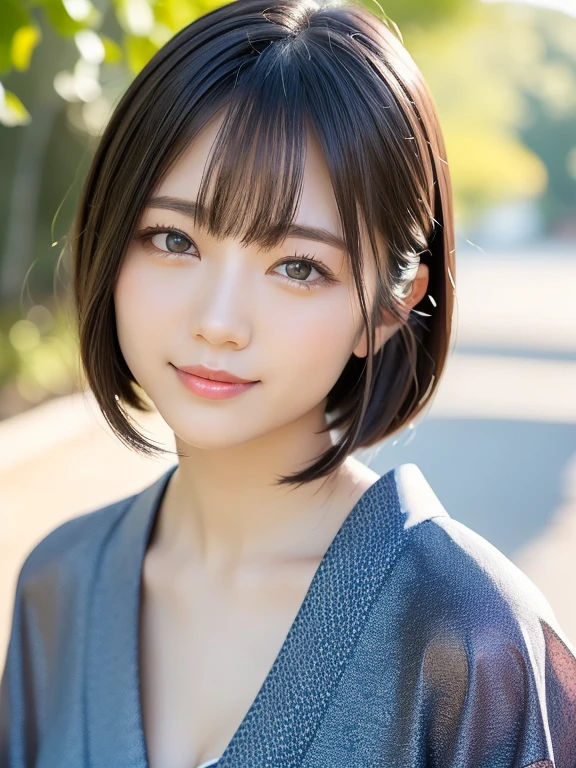 (highest quality:1.5)、(Real:1.5)、(1 person:1.5)、Medium Shot、(Very detailed)、(High resolution)、8k、Small breasts、Natural color lip、Cute smile、Japanese women、20 year old girl、Thin eyebrows、Beautiful and elegant face、Cute face、Cute eyes、Big eyes、Big Eyes、Fair skin、Beautiful and elegant face、Natural Bangs、Beautiful and thin nose、 Beautiful Skin、Medium Bob Hair、Natural Bangs、Perfect and beautiful facial features、Slim face and figure、（Looking at the camera with a cute expression）、（Bright lighting）、Professional Lighting、（Lighting from the front）、Adorable smile、cute、Beautiful cleavage、Simple Background、Outdoor、Beautiful clavicle、Graceful pose、振袖付きkimono、振袖付きcutekimono、(cutekimono)、(cutekimono)、Beautiful clavicle、Upper Body、Beautiful cleavage、美しい和柄のkimono、cute和柄の帯、kimono、