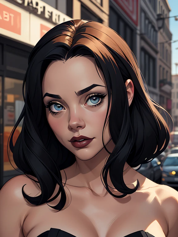 Personagem Christina Ricci cabelo preto estilo Morticia AddamsImagem de desenho animado de uma mulher .Ilustra??o estilo desenho animado, estilo de arte dos desenhos animados, estilo de arte dos desenhos animados, digital illustration style, design de personagens altamente detalhado, arte digital detalhada fofa, City fan art, Design de personagens de retrato, beautiful digital illustration, retrato de alta qualidade, Arte em quadrinhos, jovem expressando desejo sexual.