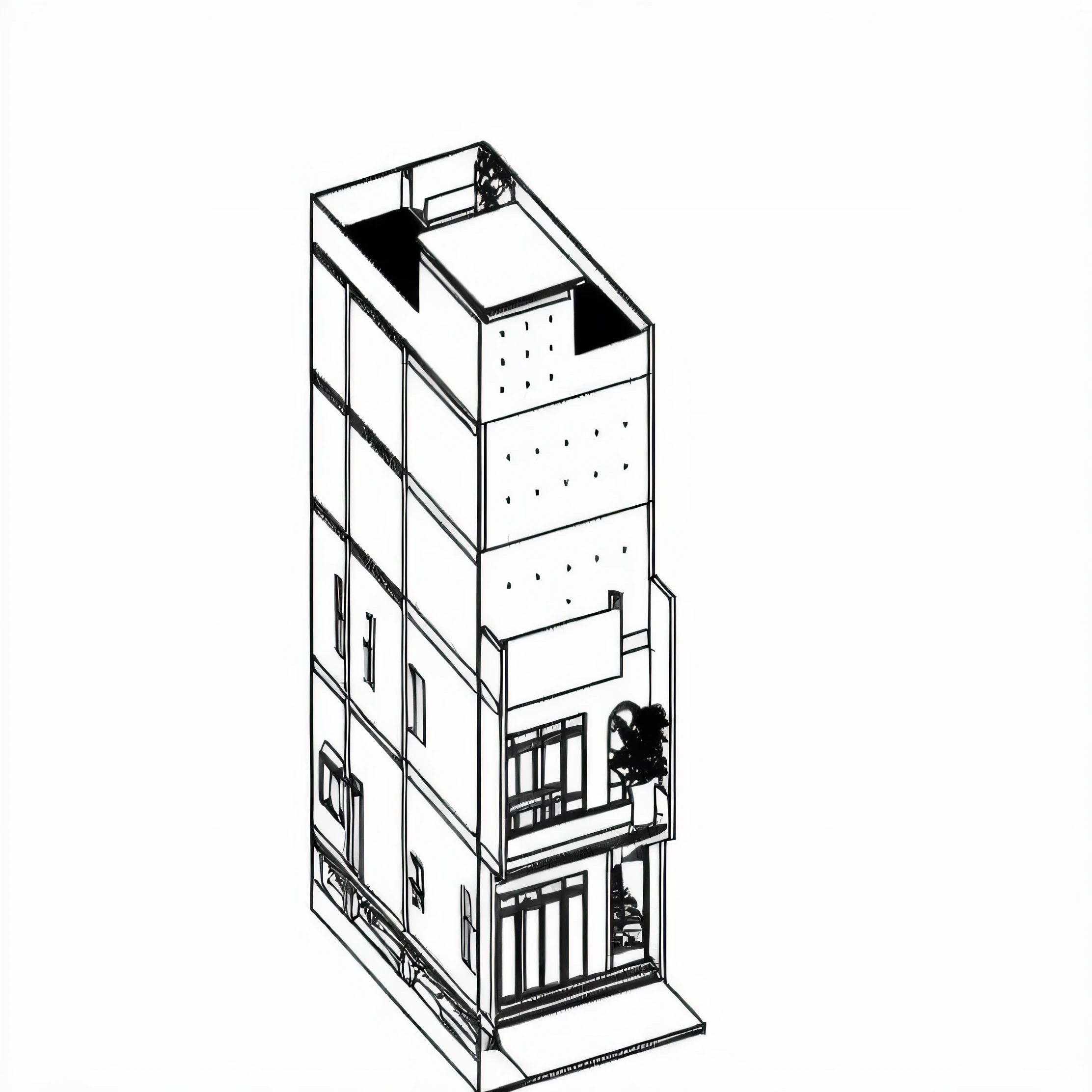 a drawing of a tall building with a clock on the top, single building, building facing, isometric view from behind, isometric view!!!!, isometric perspective view, isometric view, isometric drawing, an extremely detailed building, small buildings, 2 d axonometric overhead view, multistory building, high detailed store, in style of simplified realism