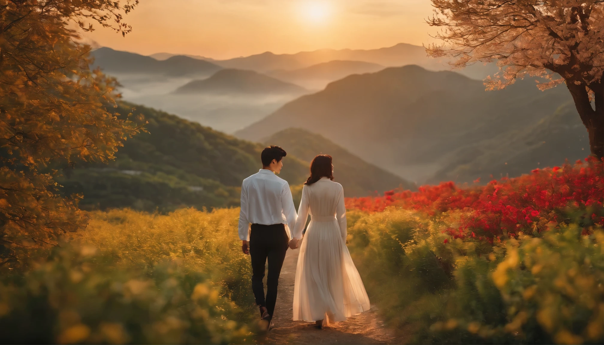 The Korean drama YouTube banner image has a minimum size of 2048 x 1152 pixels, maximum 6 MB. cinematic, fullhd, couple holding hands, scenery