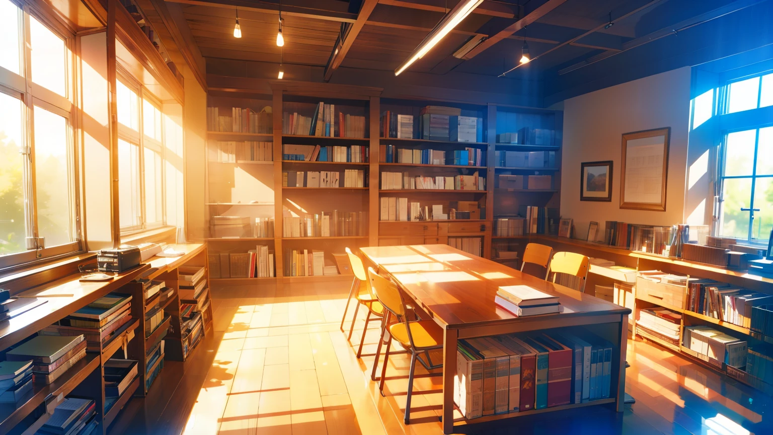 Atelier、There are many bookshelves、one desk、One Chair、Nobody is here