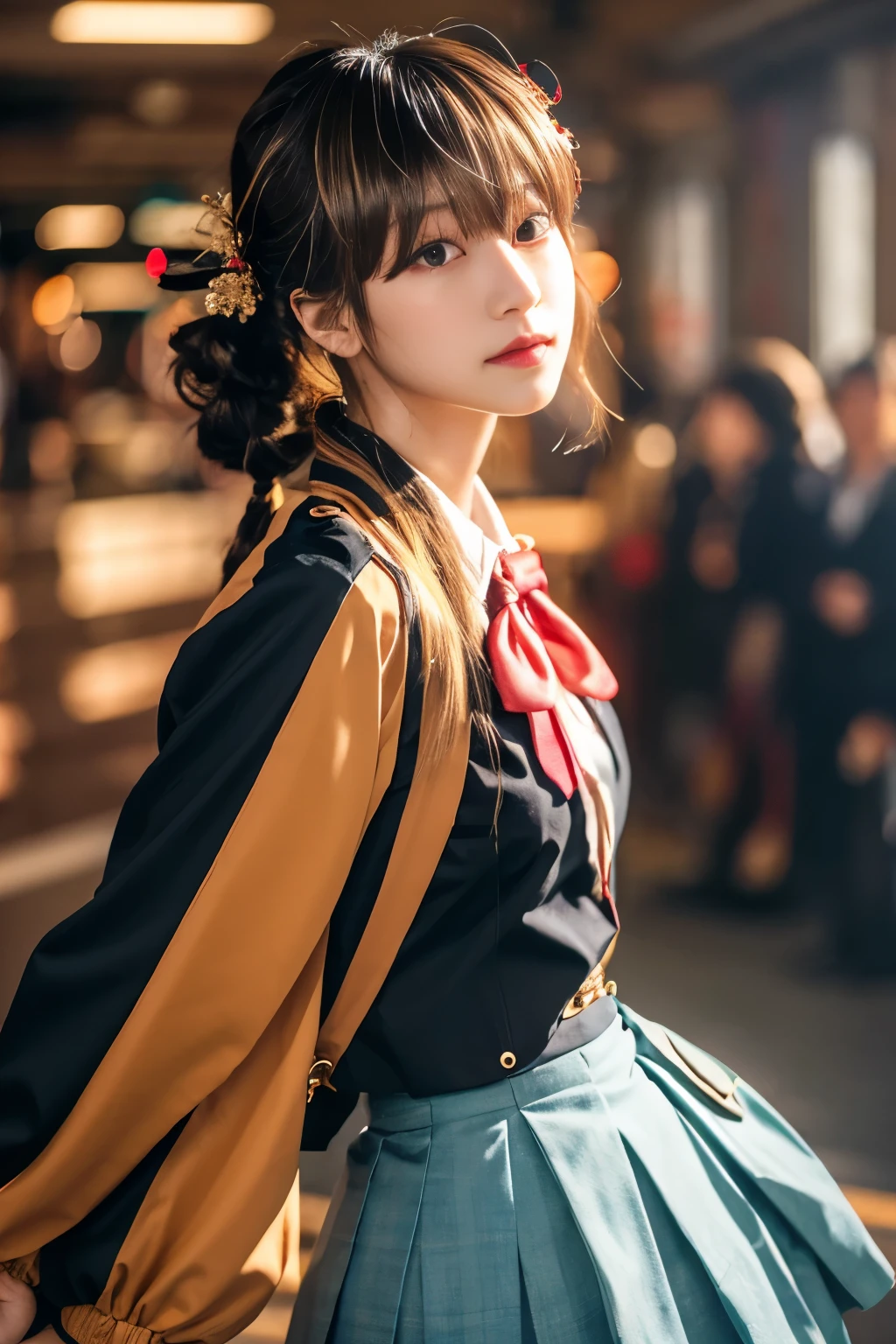anntakamaki, sorry, Blonde, hair ornaments, Hair Clip, Long Hair, Swept-apart bangs, Twin tails, Wavy Hair,
break , shirt, skirt, Jacket, tie,
break looking at viewer,
break indoors, Shibuya City、Angle from below、ミニskirt、Fisheye Lens、
break (masterpiece:1.2), highest quality, High resolution, unity 8k wallpaper, (figure:0.8), (Beautiful fine details:1.6), Highly detailed face, Perfect lighting, Highly detailed CG, (Perfect hands, Perfect Anatomy),