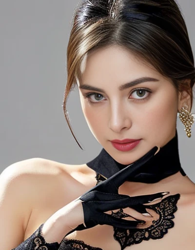 Lady、sexy:1.4 ((Marian Rivera,Noble and luxurious beauty)) ((Possess an extremely well-formed and miraculously beautiful face:1.3))Lofty dream、Transcendent beauty,The embodiment of perfect feminine beauty,Real Skin 1.3 ((Beautiful eyebrows and eyes with delicate and ultra-realistic expression:1.1,Perfect eye depiction with perfect balance between left and right and extreme realism:1.3. Look directly at the camera:1.4)) ((Highly detAIled face)), ((It is essential that the whole body is depicted from head to toe.,Full Body Shot:1.3))、Attractive beautiful woman:1.3 (Black pearl necklace)Height 172cm, Weight 55kg,Bust size 88cmDcap, well-proportioned body,Tall body,Height 172cm, Weight 55kg(((Artistically beautiful fingers and hands are perfectly aligned and graceful.:1.4,Anatomically accurate,sensitive:1.4)))Alluring,mysteriouaid、gorgeous&rich、Browsing Caution、15R,Live-action quality、Stiletto heels,Luxurious interior space with baroque golden background((Black Satin,Perfect coverage all the way to your fingertips:1.2,Elbow Length,Long gloves are a must:1.3)) ,Too Bold a Provocation ((Tight, transparent black silk lingerie with luxurious gold embroidery and luxurious lace.)) garter belt((Gorgeous decorative lace stockings、Stockings with lots of lace decoration))、Hyperrealism、30 years old、16k,Live-action quality, Earrings、Beautiful long legs, Nikon Z85mm, ((highest quality)) ((Tabletop)), Intricate detAIls, Sharp focus,The area of fabric between the legs of a black silk lingerie exposed with legs spread、Delicate fabric、For adults、High-priced property、Luxury Homes、Leisured、Unrestrained、Pinpoint