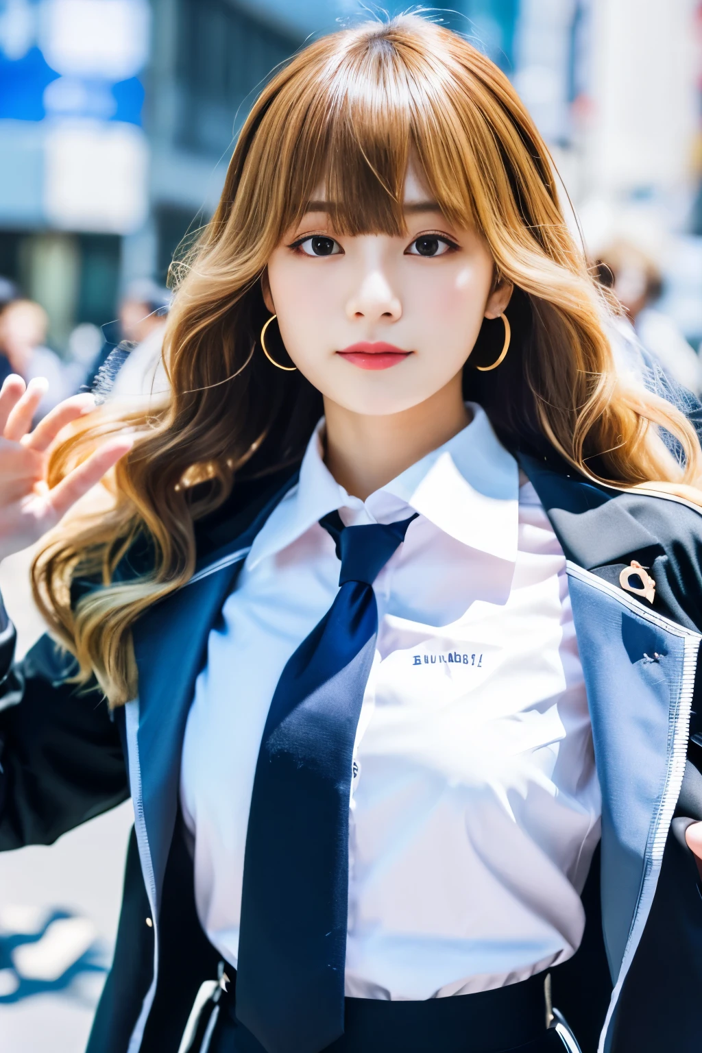 anntakamaki, sorry, Blonde, hair ornaments, Hair Clip, Long Hair, Swept-apart bangs, Twin tails, Wavy Hair,
break , shirt, skirt, Jacket, tie,
break looking at viewer,
break indoors, Shibuya City、Angle from below、ミニskirt、Fisheye Lens、
break (masterpiece:1.2), highest quality, High resolution, unity 8k wallpaper, (figure:0.8), (Beautiful fine details:1.6), Highly detailed face, Perfect lighting, Highly detailed CG, (Perfect hands, Perfect Anatomy),