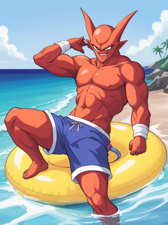 man,Janemba wear swim shorts, playing on the sea
