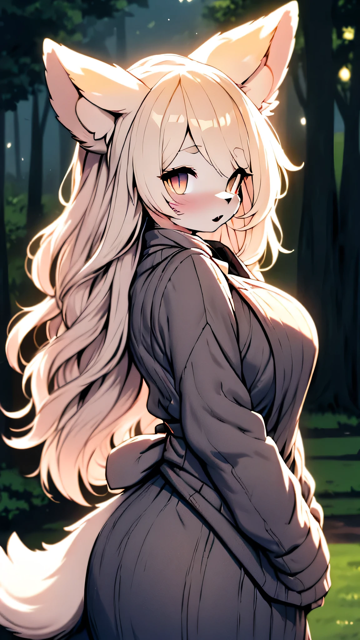 Perfect quality,Perfect anatomical structure,Golden pupils,Beige-haired canine,Dog Girl,Dog ears,Front view,Front view,Front view,Folded ears,Dog ears,cute,Light and Shadow,butt,Big butt,Wide crotch,Big crotch,Coordinated figure,Tall figure,Royal sister,Upper body close-up,Full figure,Big Breasts,Tall figure,Fine lines,Light and Shadow,braid,Long hair,gentle,Beige sweater,Black trousers,White apron,Maid costume,Outdoor Background,Outdoor Background,Sunlight,Highlight the essentials
