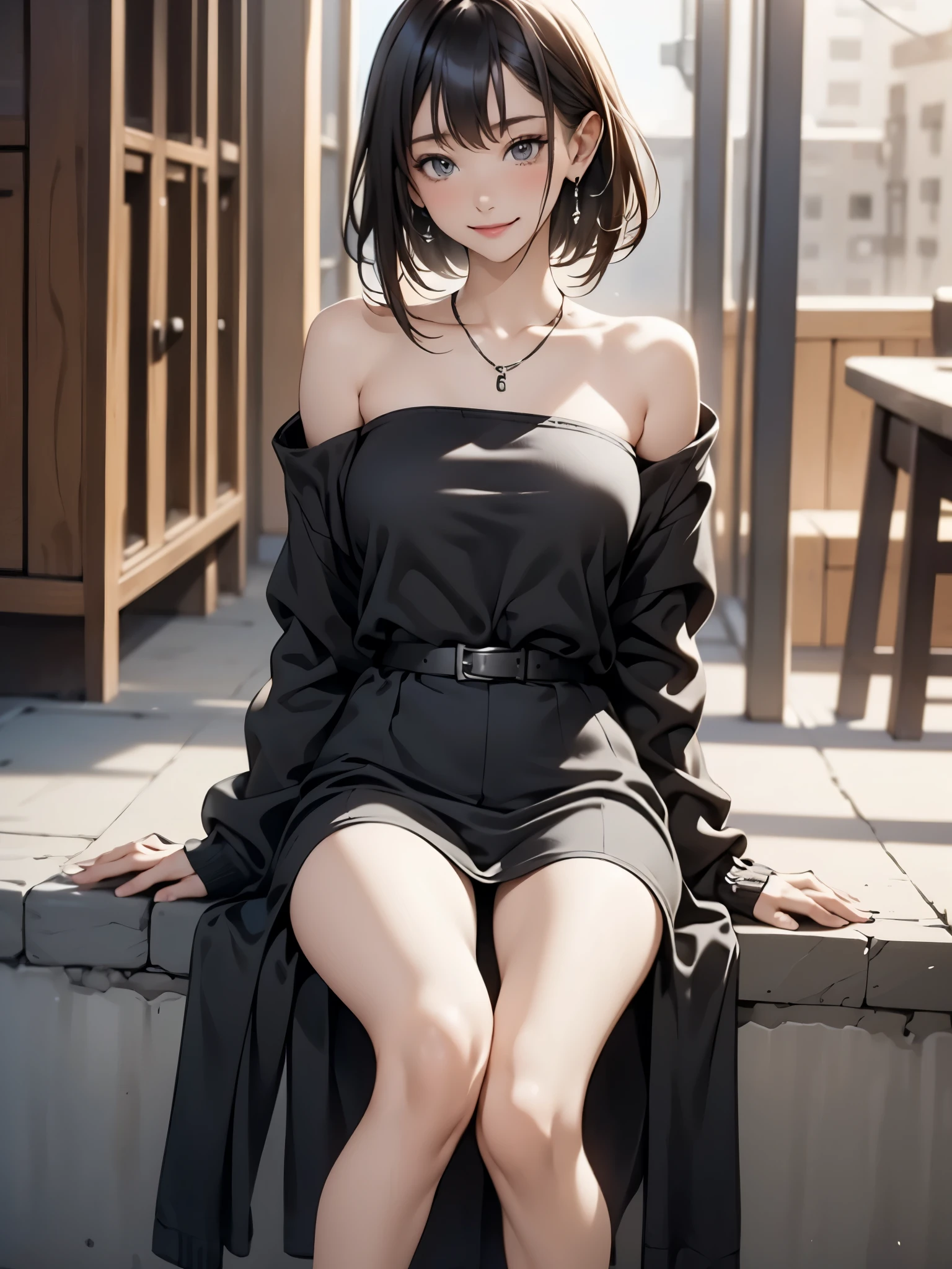 ((Biologically correct number of limbs))、(( Whole body including face))、4K、masterpiece、((Focus on the face))、((Symmetrical facial features))、Eyes with detailed description、Beautiful woman、Outstanding style、Beautiful arms、Beautiful legs、Beautiful hands、(slim)、Facial detail drawing、Small earrings、necklace、(White and uniform gloss、Shiny dress、High heel、glowing skin）Smile、（Beautiful legsのアップ）、Sweat、(((Black and White)))、Realistic illustrations